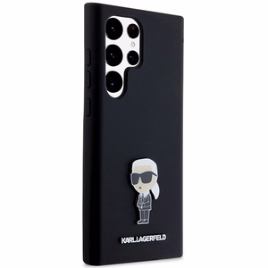 Karl Lagerfeld silikona Ikonik metāla piespraude viedtālruņa apvalks Samsung Galaxy S23 Ultra - melns
