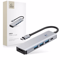 Tech-Protect HB01 HUB adapteris 5in1 USB-C + USB3.0 + HDMI 4K 60Hz + PD100W - pelēks