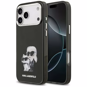 Karl Lagerfeld IML Aquarelle Karl & Choupette & Logo Magnētiskais viedtālruņa apvalks iPhone 17 Pro Max - melns
