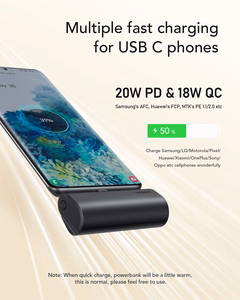 VEGER Portatīvais lādētājs 5000 mAh ar iebūvētu savienotāju Type C PD QC3.0 3A 20W PlugOn (W0556) melns