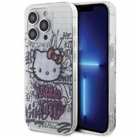 Hello Kitty IML kaķis uz ķieģeļiem grafiti viedtālruņa apvalks iPhone 14 Pro - balts
