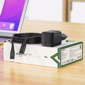 Acefast A118 30W GaN USB-C tīkla lādētājs ar 1.2m USB-C uz Lightning kabeli - melns