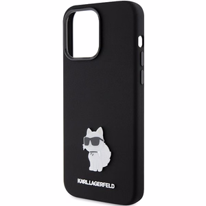 Karl Lagerfeld silikona Choupette Metal Pin viedtālruņa apvalks iPhone 15 Pro Max - melns