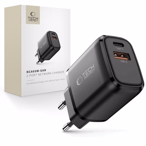 Tech-Protect NCA65W-GAN PD 65 W / QC3.0 2 pieslēgvietu sienas lādētājs, melns