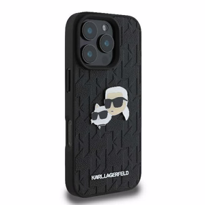 Karl Lagerfeld Monogram Karl & Choupette Head Pin viedtālruņa apvalks iPhone 16 Pro - melns