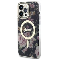 Guess GUHMP14XHCFWSK iPhone 14 Pro Max 6.7" melns cietais viedtālruņa apvalks Flower Magnētiskais