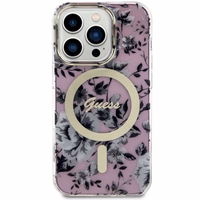 Guess GUHMP14XHCFWSP iPhone 14 Pro Max 6.7" rozā cietais viedtālruņa apvalks Flower Magnētiskais