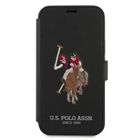 US Polo USFLBKP12SPUGFLBK iPhone 12 mini 5,4" melns grāmatas tipa viedtālruņa apvalks Polo Embroidery Collection