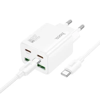 Viedtālruņa lādētājs Hoco 2 x USB C + 2 x USB A QC3.0 PD 3A 20W + kabelis USB C uz USB C N55 balta