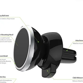 Automašīnas tālruņa turētājs CPH-26, izmantošanai uz ventilācijas restēm, magnētiska stiprināšana