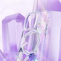 Kingxbar Butterfly Series magnētiskais viedtālruņa apvalks iPhone 14 Plus MagSafe ar rozā tauriņu motīvu