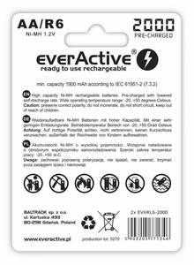 Uzlādējamas baterijas everActive Ni-MH R6 AA 2000 mAh Silver Line