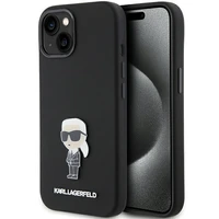 Karl Lagerfeld silikona Ikonik Metal Pin viedtālruņa apvalks iPhone 15 - melns