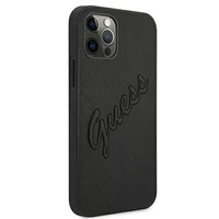 Guess Saffiano Vintage Script viedtālruņa apvalks iPhone 12 Pro Max 6.7 melns