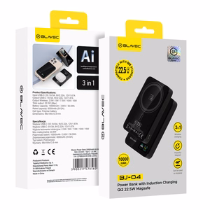 Blavec Portatīvais lādētājs 10000mAh BJ-04 Plāns 13,5mm - Type C - 22,5W magnētiskā Magsafe 3 in 1 (PBBJ04-MC10B) melna stikls