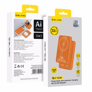 Blavec portatīvais lādētājs 10000mAh BJ-04 Slim 13,5mm - Type C - 22,5W magnētisks Magsafe 3 in 1 (PBBJ04-MC10O) oranžs stikls