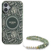 Guess IML Flowers Allover Electro With Pearl Strap MagSafe viedtālruņa apvalks iPhone 16 - zaļš