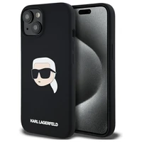 Karl Lagerfeld KLHMP15SSKHPPLK iPhone 15 6.1" melns/melns cietais apvalks Silikona Karl galvas apdruka MagSafe