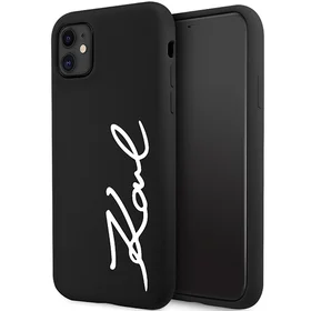Karl Lagerfeld KLHCN61SKSVGK iPhone 11 / Xr 6.1" melns cietais viedtālruņa apvalks Silikona Paraksts