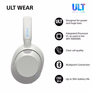 Sony ULT WEAR – bezvadu Bluetooth austiņas ar ULT POWER SOUND, dziļiem basiem, trokšņu slāpēšanu, līdz 30 h akumulatoru