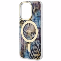 Guess GUHMP14XHLEOPWB iPhone 14 Pro Max 6.7" zils cietais apvalks Leopard Magnētiskais