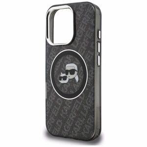 Karl Lagerfeld IML Glitter Karl & Choupette Heads Logo MagSafe Maciņš iPhone 16 Pro Max - melns