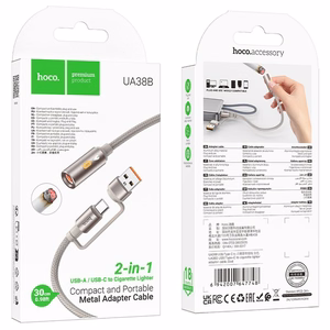 Cable USB A / USB C to Cigarete lighter Hoco 0,3 m UA38B gold