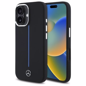 Mercedes silikona zilā svītra Magnētiskais viedtālruņa apvalks iPhone 16 - melns