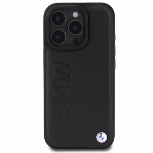 BMW ādas apvalks ar karsto zīmogu iPhone 16 Pro Max - melns