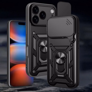 Hibrīda bruņu Camshield viedtālruņa apvalks iPhone 17 Pro ar statīvu un kameras vāciņu - melns