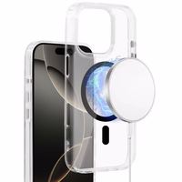 Spīdīgs magnētiskais caurspīdīgs viedtālruņa apvalks Iphone 16 Pro melns