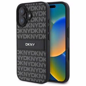 DKNY tekstūras raksta svītrains viedtālruņa apvalks iPhone 16 - melns