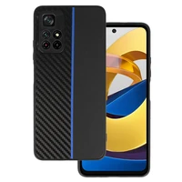 Tel Protect CARBON viedtālruņa apvalks Xiaomi Redmi Note 11 5G/Note 11S 5G/Poco M4 Pro 5G melns ar zilu svītru