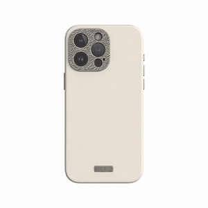 Moshi Napa MagSafe augstākās kvalitātes vegānās ādas vāciņš ierīcei iPhone 15 Pro Max, “Eggnog White” krāsā