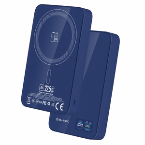 Blavec portatīvais lādētājs 10000mAh BJ-04 Slim 13,5mm - Type C - 22,5W magnētisks Magsafe 3 in 1 (PBBJ04-MC10N) tumši zils stikls