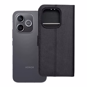 Atlokāmais 4Card RFID maciņš Honor 600 LITE ar aizsardzību pret zādzībām, no tehniskā auduma, melns