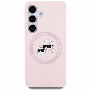 Karl Lagerfeld silikona dubulto galvu un apļa magnētiskais Samsung Galaxy S25 viedtālruņa apvalks rozā