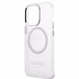 Guess Metal Outline Magnētiskais MagSafe viedtālruņa apvalks iPhone 13 Pro / iPhone 13 - sudraba