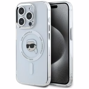 Karl Lagerfeld IML Metāla Karla Galvas Magnētiskais viedtālruņa apvalks iPhone 15 Pro balts