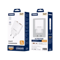 JELLICO Sienas lādētājs EU57 PD 20W 1xUSB-C + 1xUSB QC3.0 balts