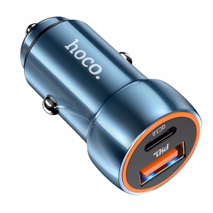 Automobiļa lādētājs Hoco USB A + USB C PD QC3.0 3A 20W Z46A safīra zils