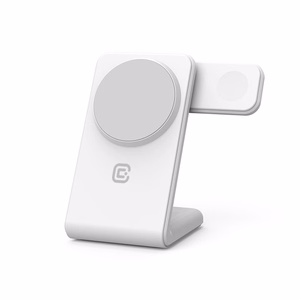 Crong MagSpot Pivot Stand 3 vienā bezvadu lādētājs iPhone, Apple Watch un AirPods ierīcēm, saderīgs ar MagSafe, balts