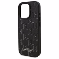 Karl Lagerfeld ādas monogrammas metāla logotipa magnētiskais viedtālruņa apvalks iPhone 16 Pro - melns
