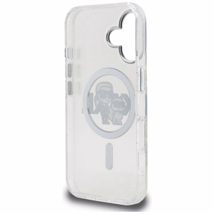 Karl Lagerfeld IML Glitter Karl & Choupette Sketch Logo MagSafe Case for iPhone 16 - Transparent
