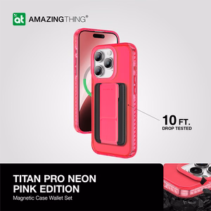 Amazing Thing Titan Pro Neon Mag maciņa apvalks 10FT IP156.7PTWPN Iphone 15 Pro Max rozā ar statīvu