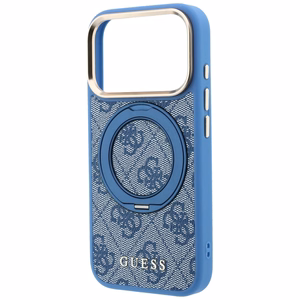 Guess 4G Classic Logo vāciņš modelim iPhone 18 Pro Max / 17 Pro Max, ar 360° gredzenu-statīvu, saderīgs ar MagSafe – zils