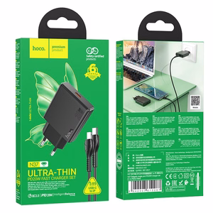 Зарядное устройство для телефона Hoco Slim USB C QC PD 20W + кабель USB C to Lightning N37 чёрное