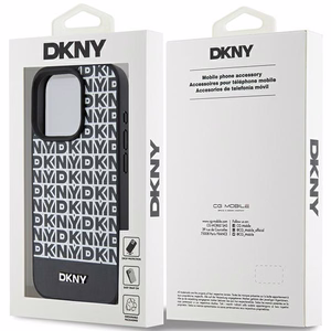 DKNY Ādas drukāts raksta metāla logotips Magnētiskais viedtālruņa apvalks iPhone 15 Pro Max - melns