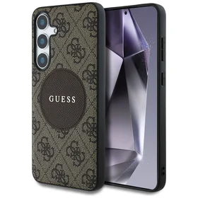 Guess 4G Apaļš Klasiskais Logotips Magnētiskais Viedtālruņa apvalks Samsung Galaxy S25 Brūna