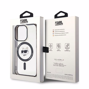 Karl Lagerfeld IML Choupette's Head magnētiskais viedtālruņa apvalks iPhone 15 Pro - caurspīdīgs